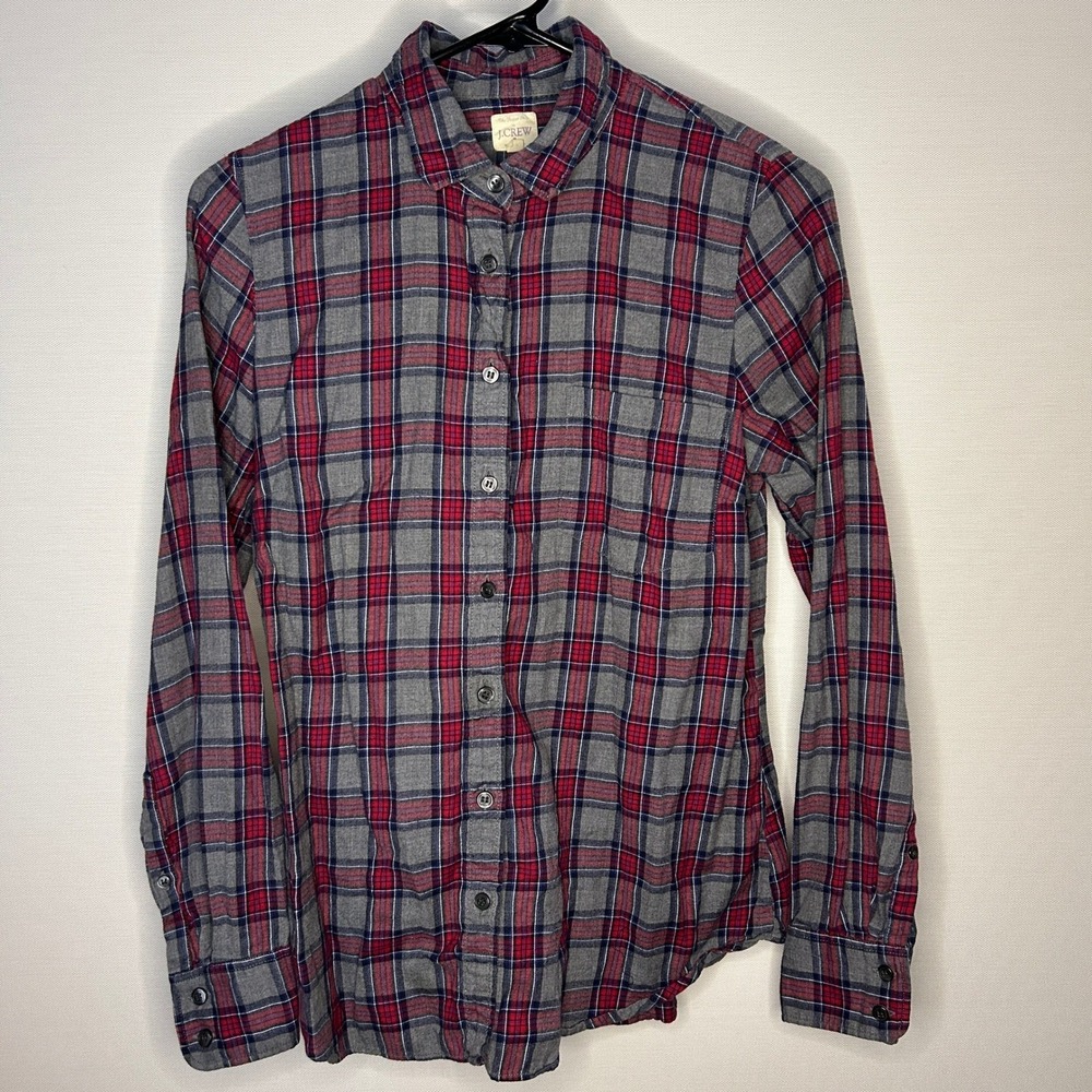 J.Crew The Perfect Shirt Gray Red Plaid Flannel Women S Fall Preppy Style 30519